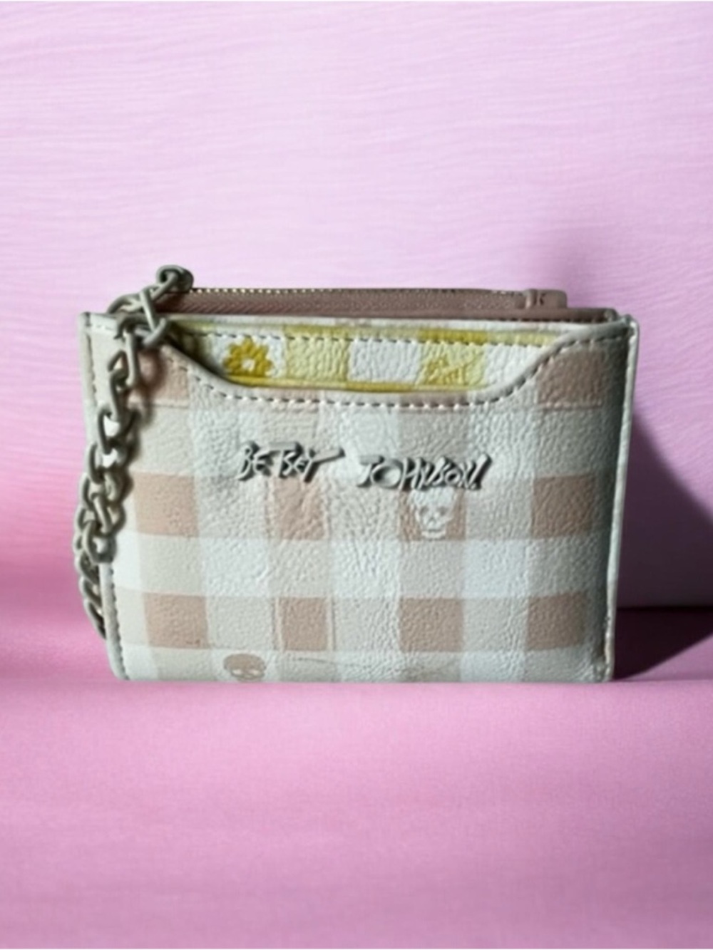 Betsey Johnson Cream and pink Checkered Wallet